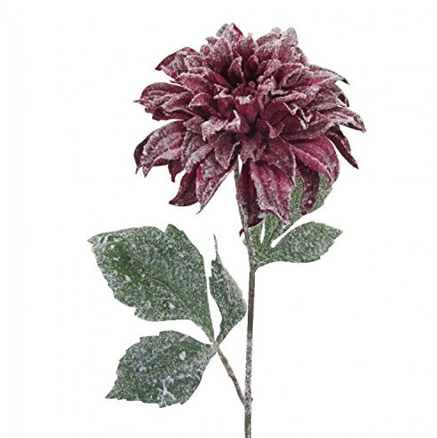 Fuchs Versand 24/7 GmbH Künstliche Dahlie mit Kunstschnee 62 cm in Bordeaux - Exquisite Weihnachtsdeko