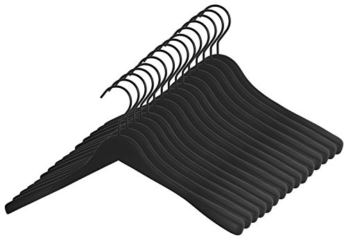 GERSO Kleiderbügel Premium 45 cm – 25er Pack – Massivholz schwarz gummiert – Formbügel mit drehbarem Haken für Mäntel & Jacken