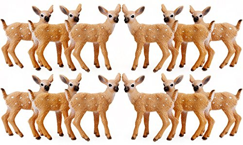 RESTCLOUD 12Pcs Deer Figurines Cake Toppers, Deer Toys Figure, Small Woodland Animals Set of 12 Fawn