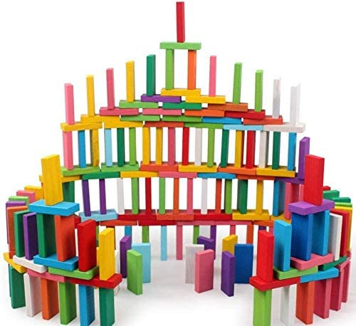 YIQI Ensemble de Blocs de Dominos en Bois coloré 120pcs, Jeu de Jeu éducatif pour Enfants