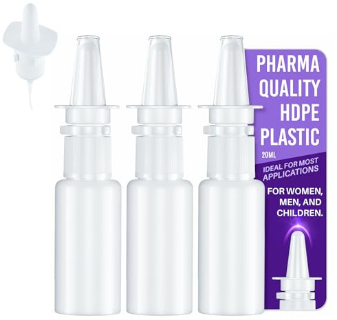 Jully 3-Pack 20ML Unique Mist Nasal Sprayer - Empty Refillable Pump Sprayer for Nose, Medical, Home Remedy, Saline. Improved Modern Design, Sturdy HDPE Plastic, Easy to Use Dosage Mechanism