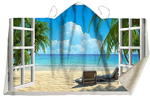 Kapuzendecke Decke Mit Kapuze Kuscheldecke Blanket Hoodie Der Strand Außerhalb Des Fensters Composite Tuch Decke Mantel Magic Hat Decke Kinderdecke Nickerungsdecke, Die Eine Hutdecke Trägt-150X110.
