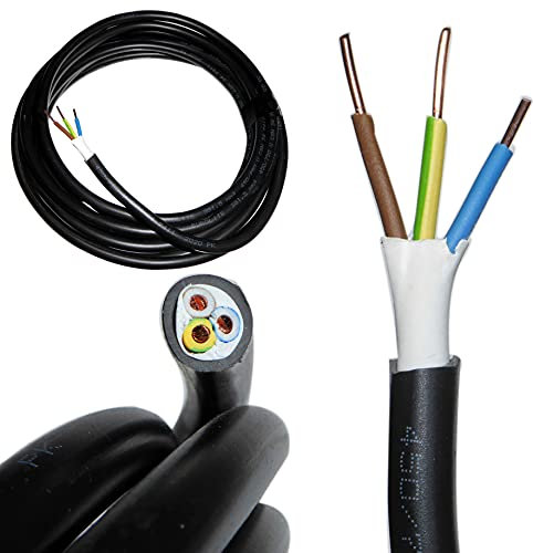 25 Metre 1.5mm2 3 Core Tuff CYKY-J Cable 450/750V Black Tough Heavy Duty - Ideal Outdoor Garden Electrical Sockets Switches - Solid Cores