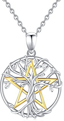 Collana pentagramma in argento sterling 925, con ciondolo a forma di strega, albero della vita, pentagramma magico, amuleto, ciondolo per la festa della mamma, gioielli di Natale, regalo per donna,