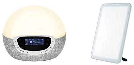 Lumie Bodyclock Shine 300 - Réveil et Simulateur d’Aube et de Crépuscule avec Radio et 14 Mélodies & Vitamin L - Lampe Lumière du Jour Compacte, 10 000 Lux Tablette De Lumière