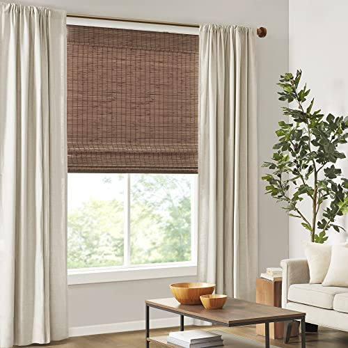 Madison Park Eastfield 100% Bamboo Cordless Roman Shades-Woven Wooden Privacy Panel, Light Filtering Easy Installation Window Blind Treatment, Bedroom, Living Room Decor, 31 W x 64 L, Teak