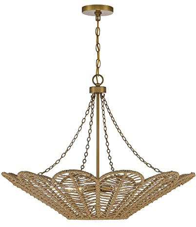 Savoy House 7-1825-5-320 Cyperas Bohemian/Eclectic Traditional Pendant, 5-Light 300 Total Watts, 22 H x 30 W, Warm Brass and Rope
