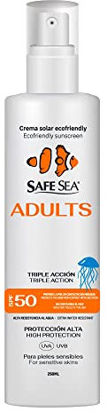 SAFE SEA - Solar Medusas Crema Solar 50 SPF Adultos 250ml | Protector Solar 50 Eco-Friendly | Spray Solar 50 | Proteccion Solar 50 SPF | Antimedusas