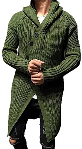 YAODAMAI Herr höst och vinter lång stickad cardigan jacka mode vardaglig enfärgad knapp tröja jacka, 57, XXL