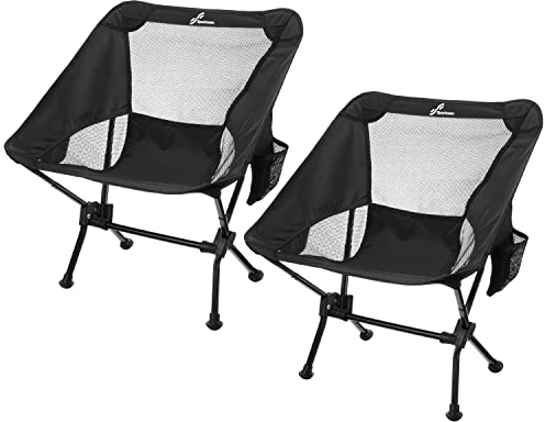 Sportneer Campingstuhl Faltbar Camping Stuhl 6,6 cm erweitern Tragbarer Campingstühle Tragfähigkeit 150KG Ultraleichter Packmaß Kleiner Klappstuhl für Kinder, Picknick, Outdoor, Schwarz, 2