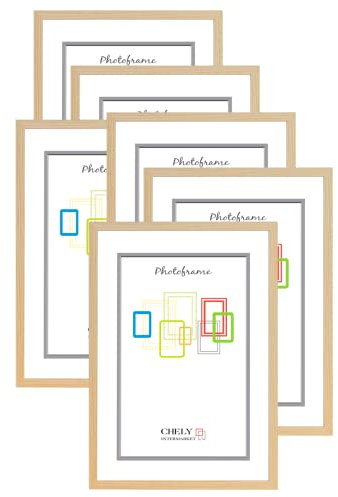 CHELY INTERMARKET MODCI-100 Marco Madera A4 Acabado Elegante Bastidor 1.5cm Estilo Clásico Certificados Decoración Hogar Oficina Color Haya Cuadro Vertical Horizontal Pack 6 Unidades
