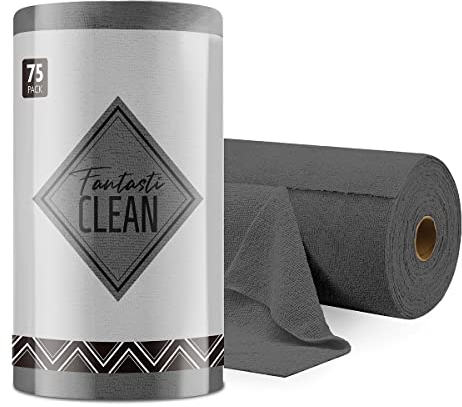 Fantasticlean Rollo de Paño de Microfibra - 75 Unidades, Paños de Limpieza Rasgables, Trapos Reutilizables y Sin Pelusas, para el Coche, la Cocina y el Hogar 30 x 30 cm - Gris Oscuro