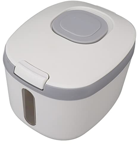 TOPINCN Cereal Rice Food Storage Container, Airtight Rice Container Plastic Food Storage Container Bin Clear Window Grains Sugar Flour, Rice Dispenser Bin Pet Food Storage Box (S Gray (5kg/11.0lb))
