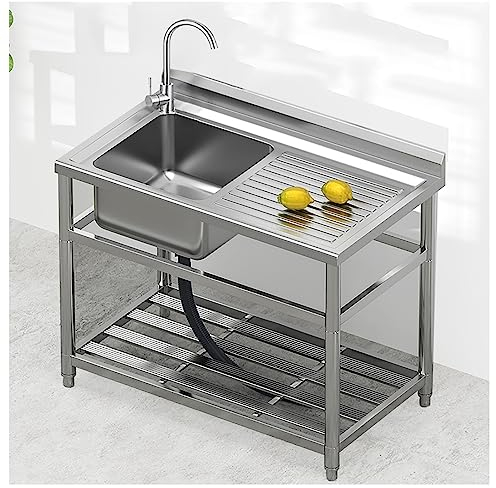 Outdoor Spüle Spülbecken Edelstahl 304 Edelstahl Spülbecken Küchenspüle Spültisch Mit Wasserhahn Mobiles Outdoor Ausgussbecken Mit Abfluss Für Garage Garten Camping Küche (Color : Hot and cold, Size