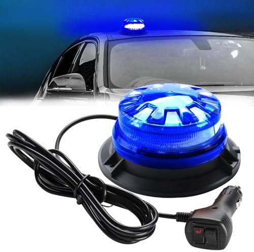 NHHEO 24LED Redonda Luz De Advertencia Azul 8 Modos Intermitente Super Brillante Impermeable Con Base MagnéTica Luces de Emergencia Para Tractor Camion Remolque VehíCulo 12-30V