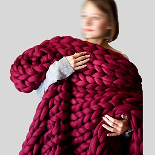 Generisch Dicke Sofadecke, Couchdecke, Kuscheldecke, Sofadecken, grobe Wolle, handgewebte Decke, Strickdecke, Wolldecke, Rot, 180 x 200 cm