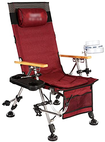 MOOWI Camping Stuhl Tragbare Folding Camping Stühle Outdoor-Angelstühle Leichte Beach-Chaisel-Lounge for Reiseurlaub mit Taschen Heben Sie Beine Anglerstuhl (Color : Red)