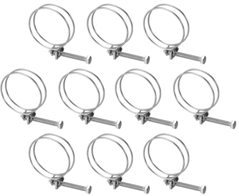 sourcing map 10Pcs Double Wire Hose Clamp, 45-50mm Adjustable Stainless Steel Wire Hose Clips with M6 Bolt for Dust Collection Hose, Pump Hose Pipe