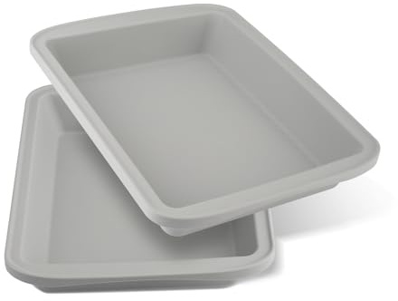 Silicone Baking Mold, Detroit Style Pizza Pan, Rectangular Baking Dish with Handles, Compatible with Fancy Panz, for Lasagna, Cake, Brownie or Family Dinner, 12.6 x 9.8 x 2.1 Inch (2 Pack, Grey)