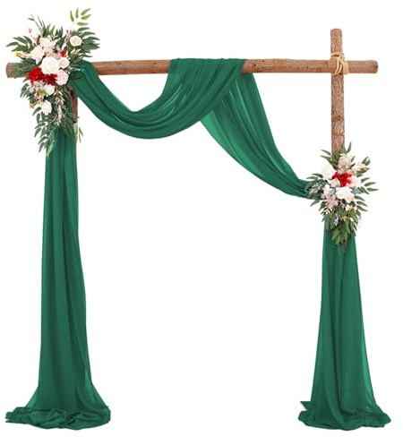 Lukery 1 Paneele Hochzeit Vorhang Hochzeitsbogen, Querbehang Gardine Freihanddeko Himmelbett Vorhänge Stoff Tüll Transparent Voile für Torbogen Zeremonie Dekoration (75 * 1000cm,Dunkelgrün)