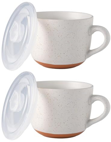 AmorArc Keramik-Suppentassen mit Deckel, 900 ml, große Suppentassen mit Henkel für Kaffee, Müsli, Salat, Nudeln, Tee, Suppenschüsseln, mikrowellen- und spülmaschinenfest, 2er-Set (Legierung, Orange,