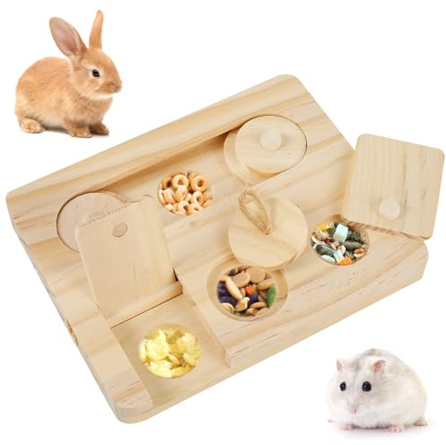 Guinea Pig Foraging Toy 6 in 1 Wooden Hamster Interactive Enrichment Toys Puzzle Treat Dispenser Toys Mental Stimulation Toy with 6 Food Holes for Hamsters Guinea Pigs Rabbits Chinchillas Gerbils