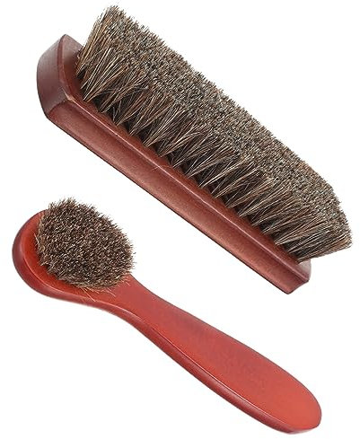 HAPINARY Cepillos para Zapatos Fácil Uso y Portátil de Crin de Caballo Kit de 2 Mango de Madera para Lustrar Botas y Calzado