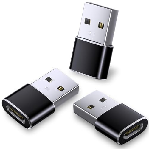 Mepsies Adaptateurs USB vers USB C, Adaptateurs USB C Femelle vers USB | Lot de 3, Compatible avec MacBook iPhone 17/16/15/14/13 iPad Samsung Galaxy S25 S24 S23 A56 A16 et Plus, Noir