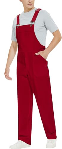 WORK IDEA Men's Bib Overalls,Men's Overalls Workwear Lightweight with Adjustable Straps and Pockets,Red, M