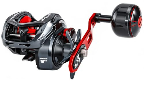Sougayilang Baitcaster-Angelrolle, 400 Größe mit 15,9 kg max. Zugkraft 6,3:1 Übersetzung, flache Wurfrolle für Moschus, Linkshänder