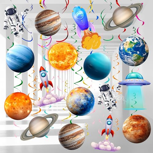 Raumdekorationsset, 34 Stück, Solarsystem, Geburtstag, zum Aufhängen, Wirbel & Raum, Dekoration für Geburtstag, Weltraum
