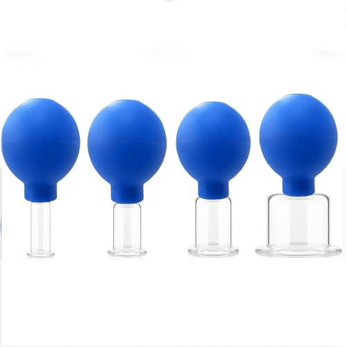 Facial Cupping Device,4 PCS Cupping Beauty Therapy Set Skincare Tool Suction Cupping Glasses Cup with Silicone Ball Vacuum Cans Massager Facial Cups for Face Body Skin Neck Back Shoulder