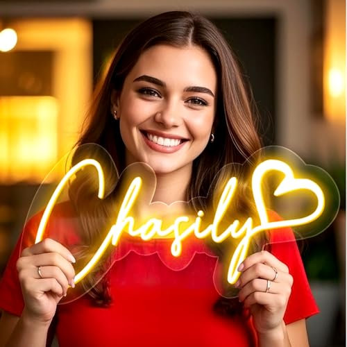 Neon Schild Personalisiert, Leuchtschild LED Leuchtreklame Anpassbar für Bar, Hochzeit, Geschenk Mädchen, Jubiläum, Party, Neonlicht für Gaming Zimmer Schlafzimmer Heim Deko, Neon Sign 20-120cm Breit