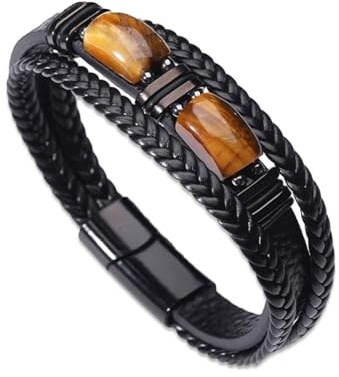ARICHDUDE Tiger Eye Leather Bracelet for Men Natural Handmade Protection Bracelet Jewelry Gift for Men