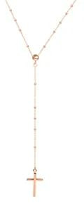 Rosenkranz-Kreuz-Halskette aus 925er Silber mit Perlen für Damen und Mädchen – 3 Farben – Roségold