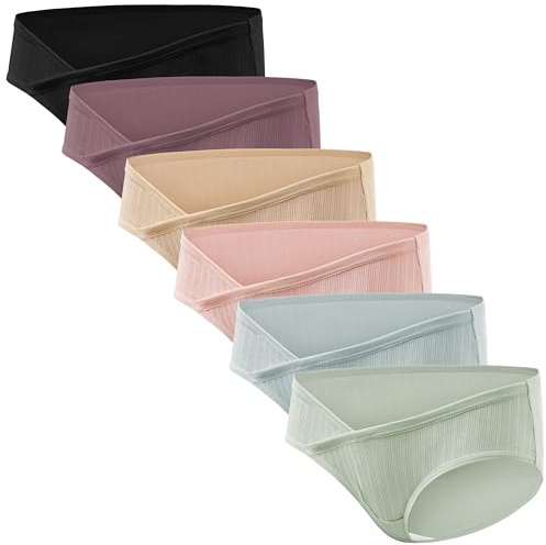 HBselect 6 Pezzi Mutandine per Gestante, Mutande Donna Cotone a Vita Bassa maternità, Morbido e Traspirante Mutande Post Parto Biancheria Intima in Gravidanza