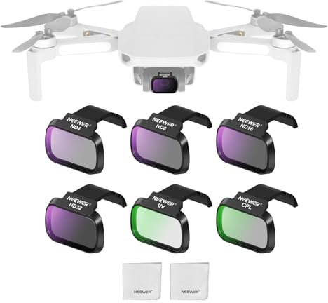 NEEWER Filtros ND Set Compatibles con dji Mini 4K/2 SE/SE/2/Mavic Mini (Pack de 6), Filtros Densidad Neutra Vidrio Óptico HD Multicapa UV CPL ND4/8/16/32 Accesorios Drones, 2X Paño Limpieza, FL-B31
