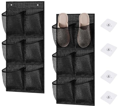 ZHYUAN 2 Stk OrganizerüberderTürfürSchuhe,mit Haken,Über die Tür Schuhe Organizer,mit 6 Taschen,Schuhaufbewahrung Hängend Platzsparend,Shoe Storage Organizer,für Schlafzimmer Wohnzimmer,usw(schwarz)
