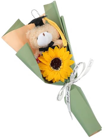 HOUDERCO Bouquet di Fiori Giocattolo Orso Laureato con Fiori Artificiali Resistente alla Deformazione, Design Creativo e Realistico per Decorazioni Festa e Photo Props