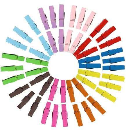 DWUENT 100 Pcs Wooden Pegs Clips 3.5cm*0.7cm, Moisture-Resistant Coloured Photo Pins for Office Documents, Kids Crafts, Photo Wall & Party Decor