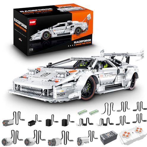 FigureArt Technik Sportwagen Auto Bausatz, GULY 10649, 3970 Teile mit Motoren und LED Groß Ferngesteuert Auto MOC Klemmbausteine (Originalverpackung) (Dynamische Version)