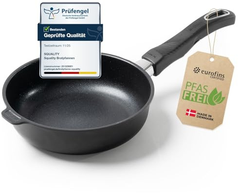 Squality Premium Sauteuse Pfanne 20 cm – PFAS-freie Antihaft Pfanne aus Dänemark | Ofenfest bis 260 °C, induktionsgeeignet, ergonomisch geformt, für gesundes Kochen ohne Schadstoffe | Non Stick Pan