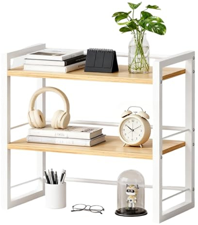 ALKNOT - Schreibtisch Regal Organizer Aus Holz, Mini Regal Desk Shelf Aufbewahrungsregal für Schreibtisch-Bücherregal, Schreibtischregale(Weiß)