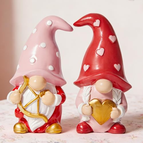 DN DECONATION Valentine Gnomes - Valentine's Day Decorations Gifts for Her Women, Pink & Red Resin Gnome Decor with Cupid Arrow & Heart for Home, Wedding Party Decorations Mantle Garden Decor