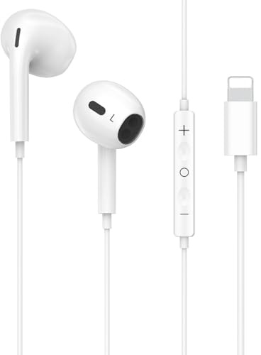 DisRun In-Ear Lightning Earphones for iPhone [MFi Certified] HiFi Stereo Noise Isolating Headphones Wired In-Ear Earbuds Volume Control Compatible with iPhone 14/13/SE/12/11/XR/8/7/XS,Plug and Play