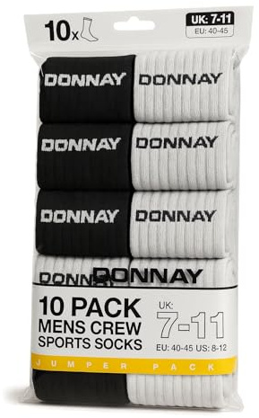 JOKOLO Donnay sportstrumpor för män 10-pack (UK 7–11 | EU 40–45 | US 8–12) – mjuk bomullsblandning, ribbat stöd, förstärkt häl och tå, Svart-grå-vit, 41-45 EU