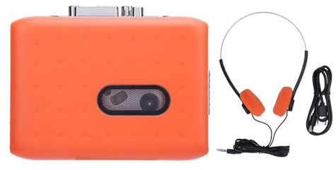 Risegun Reproductor de casete portátil grabadora de cassette, convertidor de casete a MP3, reproductor de cassette digitalizador con auriculares (naranja)