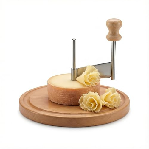 COCICA Cheese Curler Wheel for SEMI Hard Cheese, Girolle Cheese Shaver Tool for Charcuterie Boards & Entertaining, Create Cheese Flowers from Tete de Moine & Petit Basque, Wooden Base