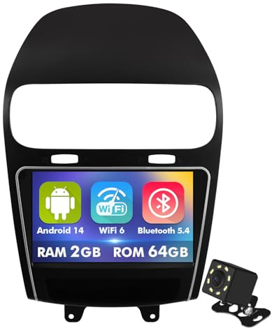 9 Inch IPS Touchscreen Android 14 Car Stereo for Dodge Journey 2011-2019 with Wireless CarPlay & Android Auto 2+64GB Car Radio, Support WiFi 6, Bluetooth,5.4, Backup Camera, SWC