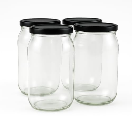Blumixx Einmachgläser mit Schraubdeckel 8er Pack Einmachglas mit Deckel Schwarz - 900ml Fassungsvermögen - Ideal für Erntezeit, Konservierung & stilvolle Aufbewahrung